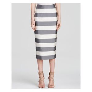 BURBERRY Womens Gray Striped Midi Wear To Work Pencil Skirt 4